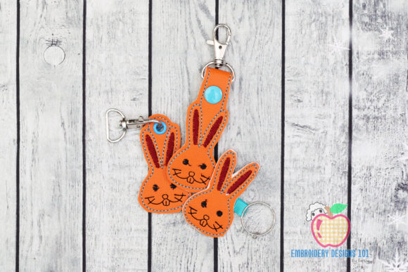 Adorable Long Ear Bunny ITH Snaptab Keyfob