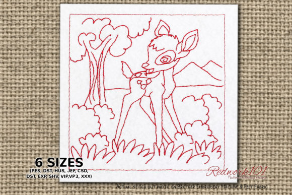 Baby Deer Standing in the Forest Redwork Review