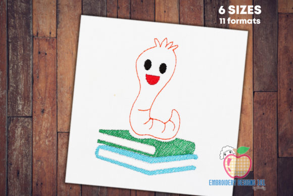 Cartoon Worm Sitting on Book Embroidery Review