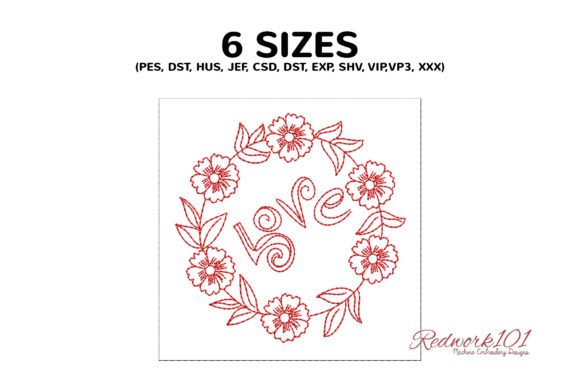 Flower Frame with Love Text Redwork Review