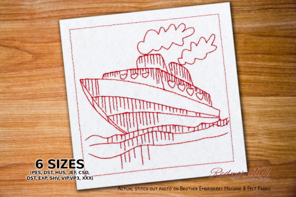 Heart Cruise Ship Redwork: A Festive Embroidery Gem