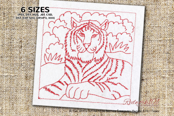 Review: Striped Tiger Sitting on Grass Redwork