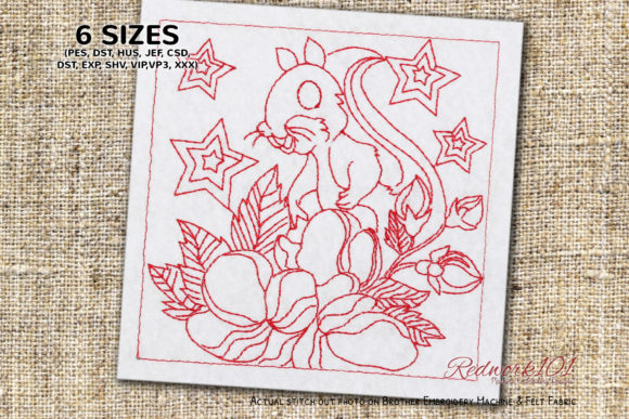 Squirrel in Flowers Redwork: A Charming Addition