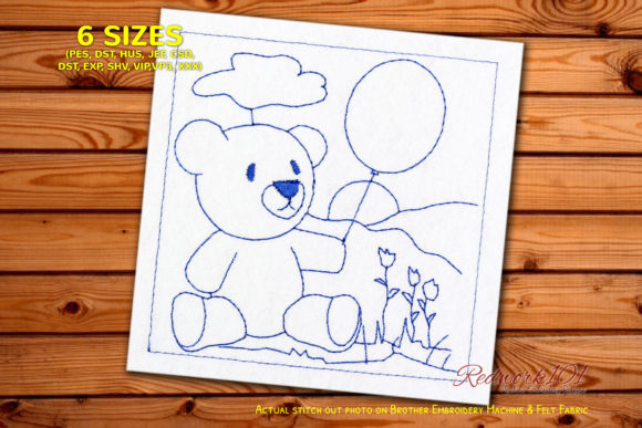 Teddy Bear with Balloons Scene Redwork